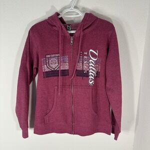 New Agenda Women's Dallas Texas Hoodie Small Maroon Zip Up Lone Star State